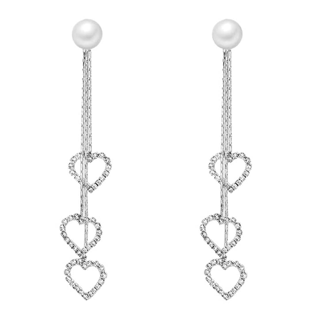 Yellow Chimes Earrings for Women & Girls Silver Pearl Dangler Earrings | Silver Toned Heart Shaped Long Chain Danglers Earrings for Women | Birthday & Anniversary Gift