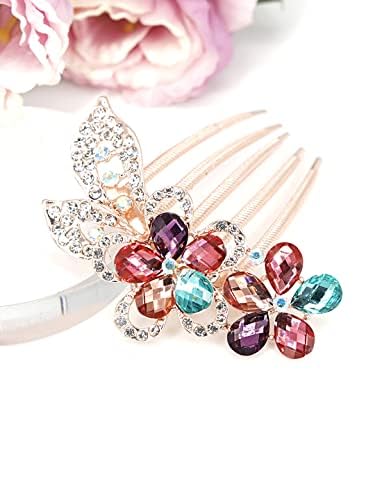 Kairangi Comb Pin for Women Hair Accessories for Women Floral Comb Clips for Hair for Women Multicolor Crystal Hair Pin Bridal Wedding Side Pin/Comb Pin/Jooda Pin Accessories for Women