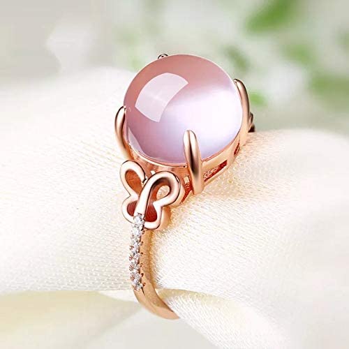 Yellow Chimes Rings for Women Hibiscus Pink Opal Butterfly Ring Cubic Zirconia Rosegold Plated Adjustable Ring for Women and Girl's