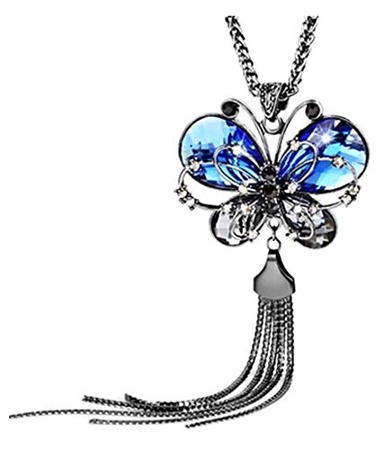 Yellow Chimes Long Chain Necklace for Women Butterfly Pendant Adorable Blue Crystal Chain Pendant Necklace for Women and Girls