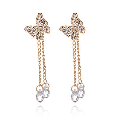 Yellow Chimes A Grade Crystal Needle Long Hanging Butterfly's Gold Plated Dangler Earrings for Women and Girls (Long Tassel Crystal Butterfly)