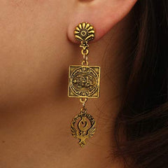Yellow Chimes Oxidized Golden Ganesha Stylish Fancy Traditional Tassels Danglers Earrings For Women & Girls