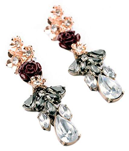 Yellow Chimes Elegant Rose Flower Rhinestone Crystal Dangle Earrings For Women and Girl's