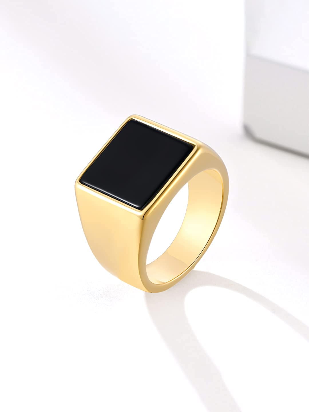 Yellow Chimes Rings for Men gold plated Black colored in Center Metal Stainless Steel Band Style Ring for men and Boys