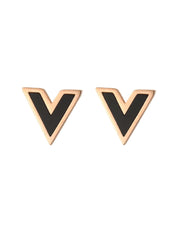 Yellow Chimes Stud Earrings for Women Western Rose Gold Plated Stainless Steel Black V-Shaped Studs Earrings For Women and Girls