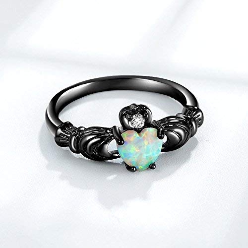 Yellow Chimes Rings for Women Black Gun Plated Elegant Cut Fire Opal Heart Ring for Women and Girls(Size US 6)