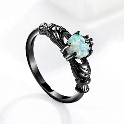 Yellow Chimes Rings for Women Black Gun Plated Elegant Cut Fire Opal Heart Ring for Women and Girls(Size US 6)