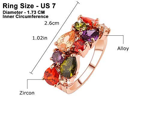 Yellow Chimes Rings for Women Multicolor Swiss Cubic Zircon Ring Flowerets Vine 18K Rose Gold Plated Adjustable Ring for Women and Girls.