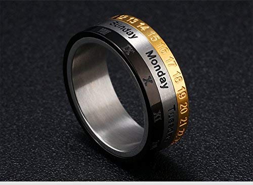 Yellow Chimes Rings for Men and Boys | Silver Rings for Men | Revolving Calender Men's Ring | Stainless Steel Rings for Men | Accessories Jewellery for Men | Birthday Gift for Men and Boys Anniversary Gift for Husband (Size US 11)