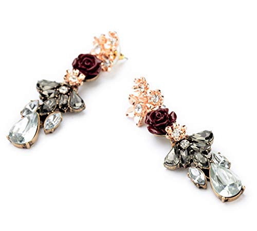 Yellow Chimes Elegant Rose Flower Rhinestone Crystal Dangle Earrings For Women and Girl's