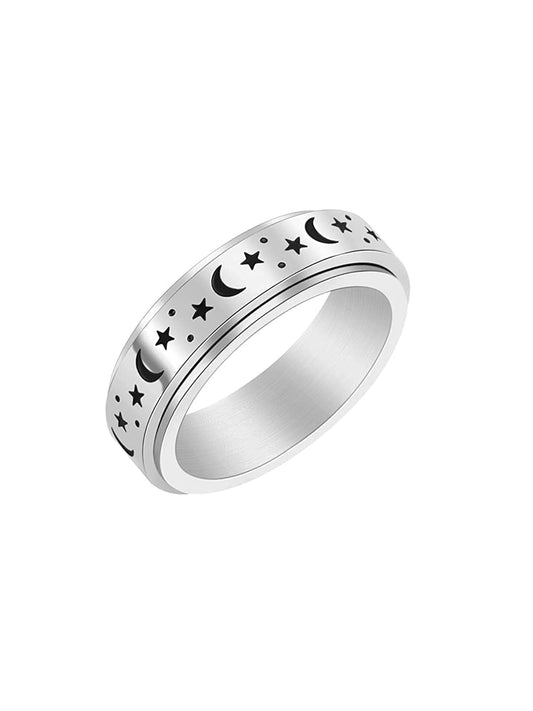 Yellow Chimes Spinner Rings For Women Silver Plated Stainless Steel Stress Relieving Rotatable Spinner Ring for Women and Girls