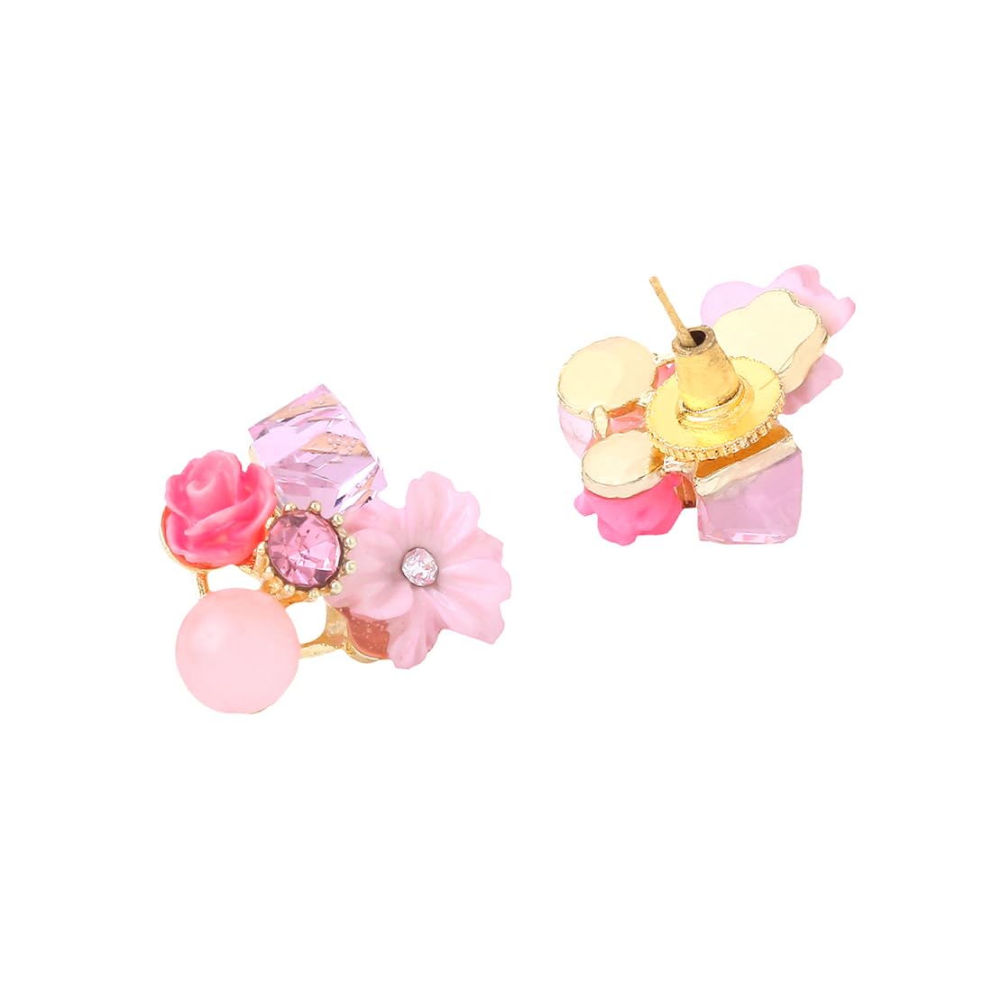 Yellow Chimes Earrings for Women and Girls Fashion Pink Stud Earrings for Women | Floral Shaped Crystal Studs Earrings | Birthday Gift for Girls and Women