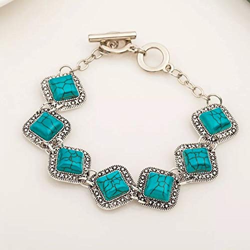 Yellow Chimes Oxidized Silver Turquoise Square Links Blue Bracelet for Girls and Women