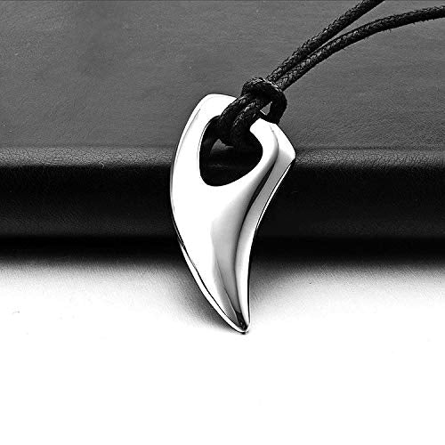 Yellow Chimes Pendant for Men Silver Men Pendant Stainless Steel Wolf Tooth Black Leather Rope Pendant for Men and Boys.