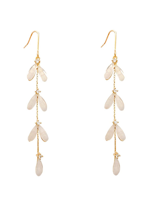 Yellow Chimes Earrings For Women White Color Stone Studded Leaf Designed Drop Dangle Earrings For Women and Girls