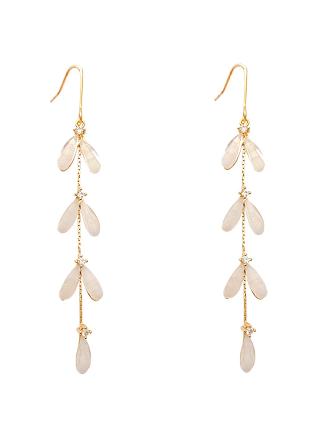 Yellow Chimes Earrings For Women White Color Stone Studded Leaf Designed Drop Dangle Earrings For Women and Girls