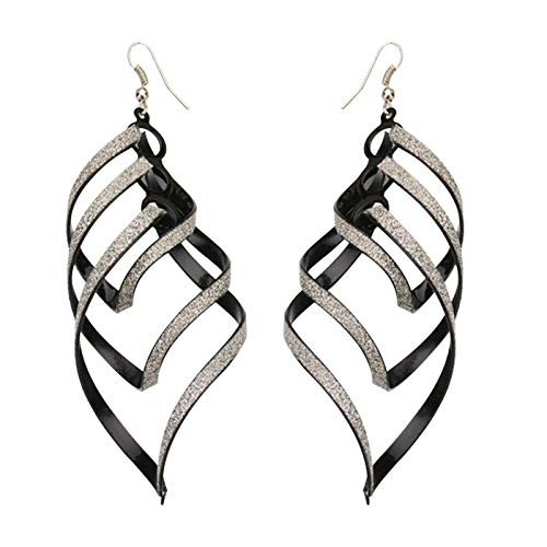 Yellow Chimes Danglers Earrings for Women Textured Sprial Silver Black Long Dangler Earrings for Women and Girls.