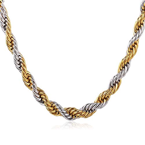 Yellow Chimes Chain for Men and Boys Duel Tone Twisted Rope Neck Chain for Men | Stainless Steel Chains for Men | Birthday Gift for Men and Boys Anniversary Gift for Husband