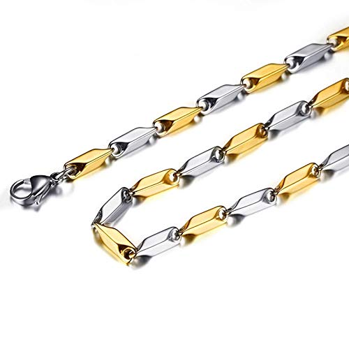 Yellow Chimes Classic Stainless Steel Dual Toned Rice Chain Necklace by Yellow Chimes Silver Plated Chain for Men (Silver, Gold) (YCSSCH-214RICE-GLSL)