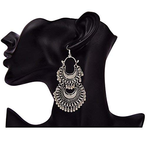 Yellow Chimes Chandbali Earrings for Women Silver Oxidised Chand bali Combo of 4 Pairs Afghani Style Traditional Jhumka Earrings for Women and Girls.