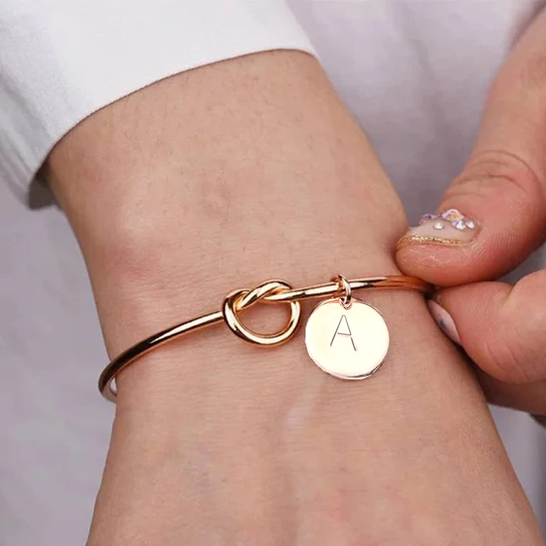 Yellow Chimes Bracelet for Women Charming Knot Heart Alphabet Letter's 'A' Initial Rose Gold Plated Cuff Bangle Best Gift Love Proposal Bracelet for Women and Girls (A,Letter)