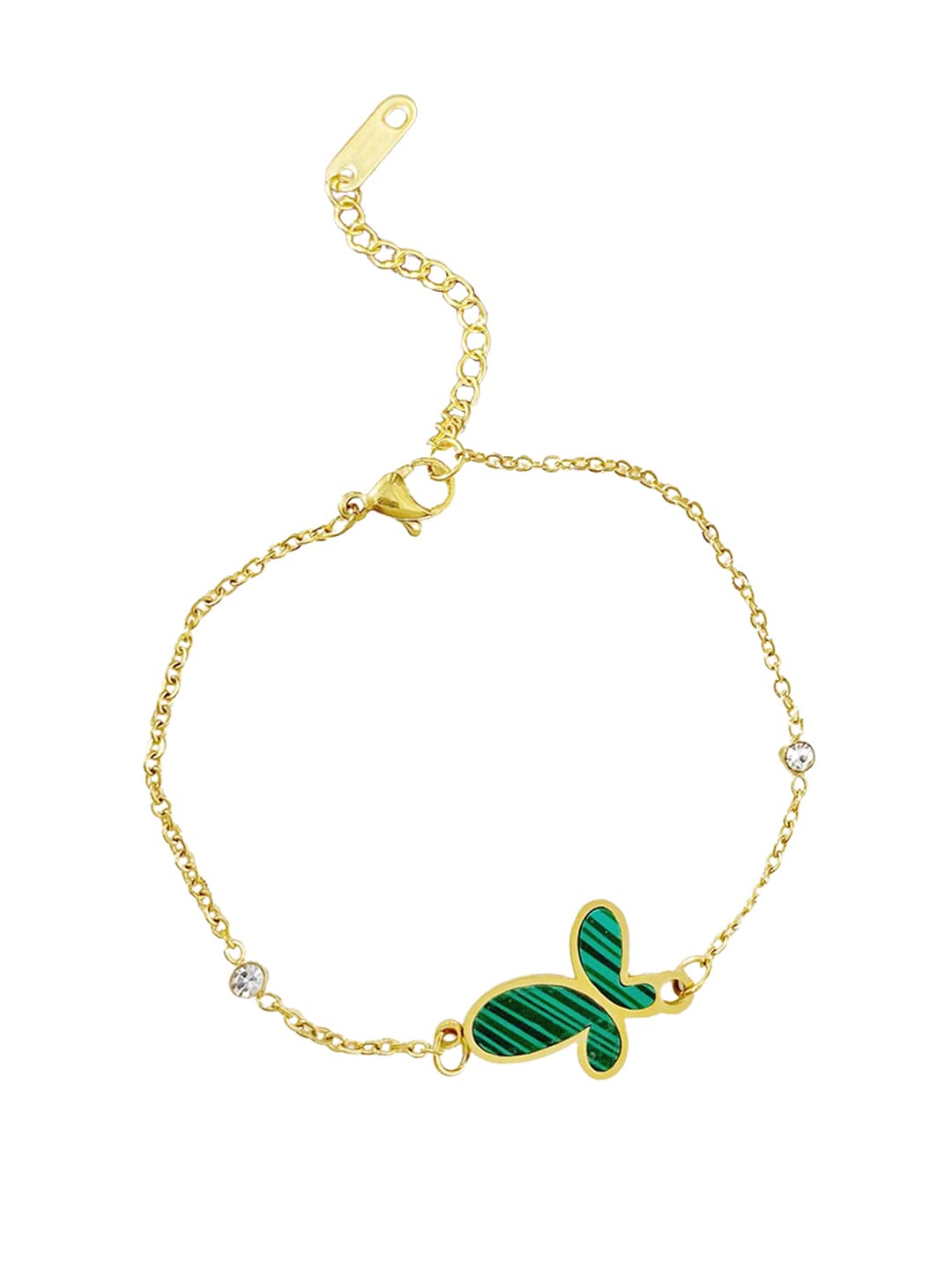 Yellow Chimes Bracelet for Women Stainless Steel Gold Plated Green Butterfly Charm Bracelet for Women and Girls