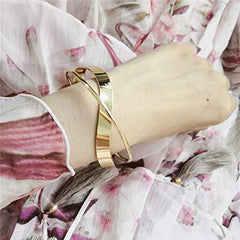 Yellow Chimes Bracelet for Women and Girls Gold Plated Double Layered Cross Open Cuff Bracelet For Women and Girls