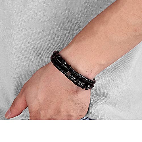 Yellow Chimes Bracelets for Men and Boys Black Leather Bracelet for Men | Magnetic-Clasp Genuine Leather Wrap Bracelets for Men | Birthday Gift for Men and Boys Anniversary Gift for Husband