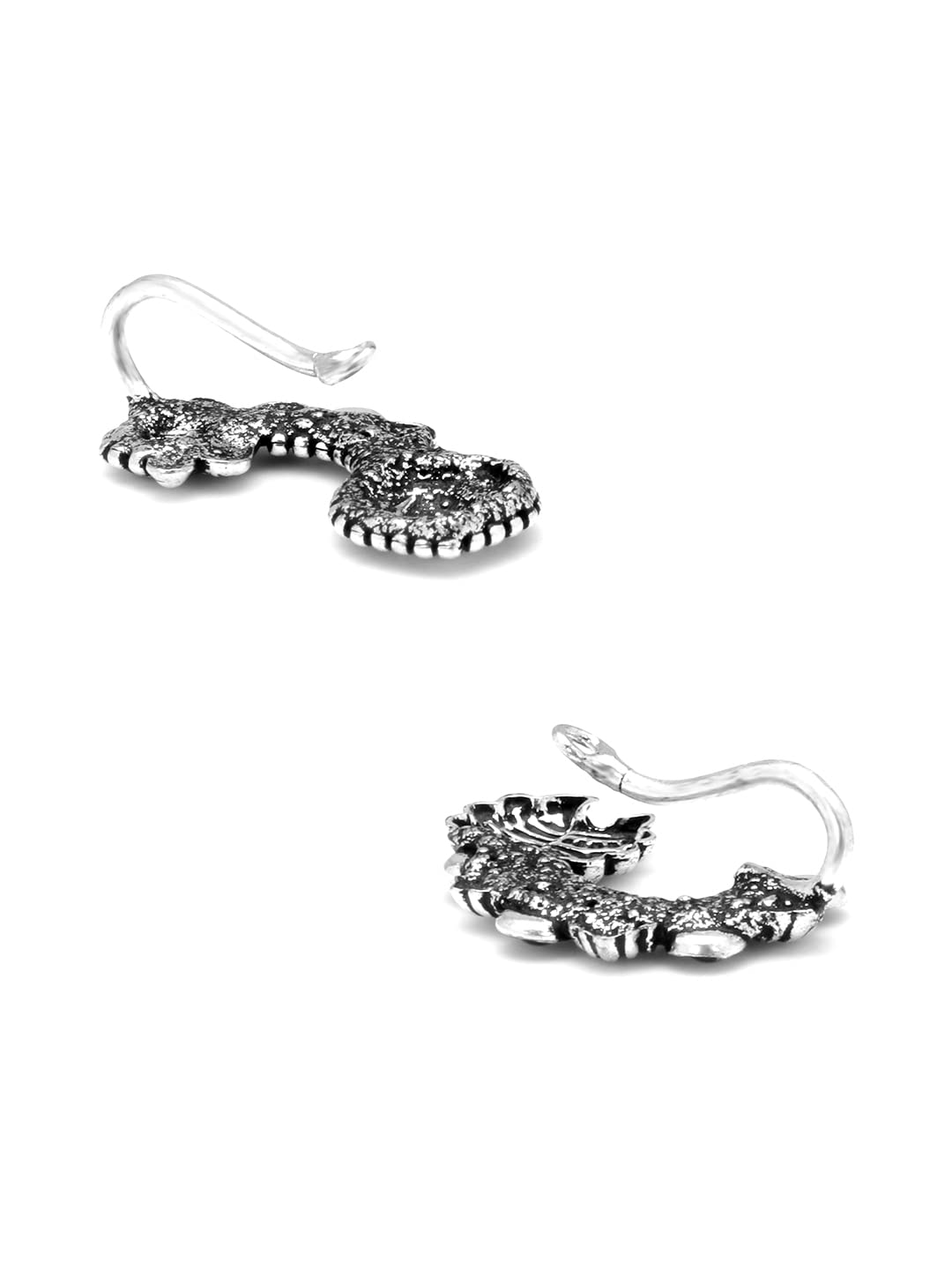 Yellow Chimes Oxidised Nose Pin Nath for Women 2 Pcs Combo Authentic Kolhapuri Worked Maharasthrian Non-Piercing Nath for Women and Girls.