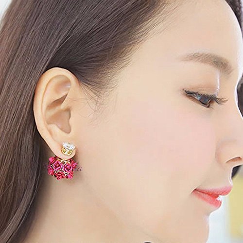 Yellow Chimes Designer Double Sided Fancy Wear Rose Earrings for Girls & Women