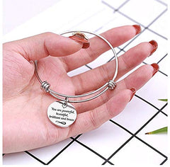 Yellow Chimes Bracelet for Women You are Powerful,Beautiful,Brilliant & Brave Fashionable Inspirational Message Steel Charm Bracelet for Girls and Women