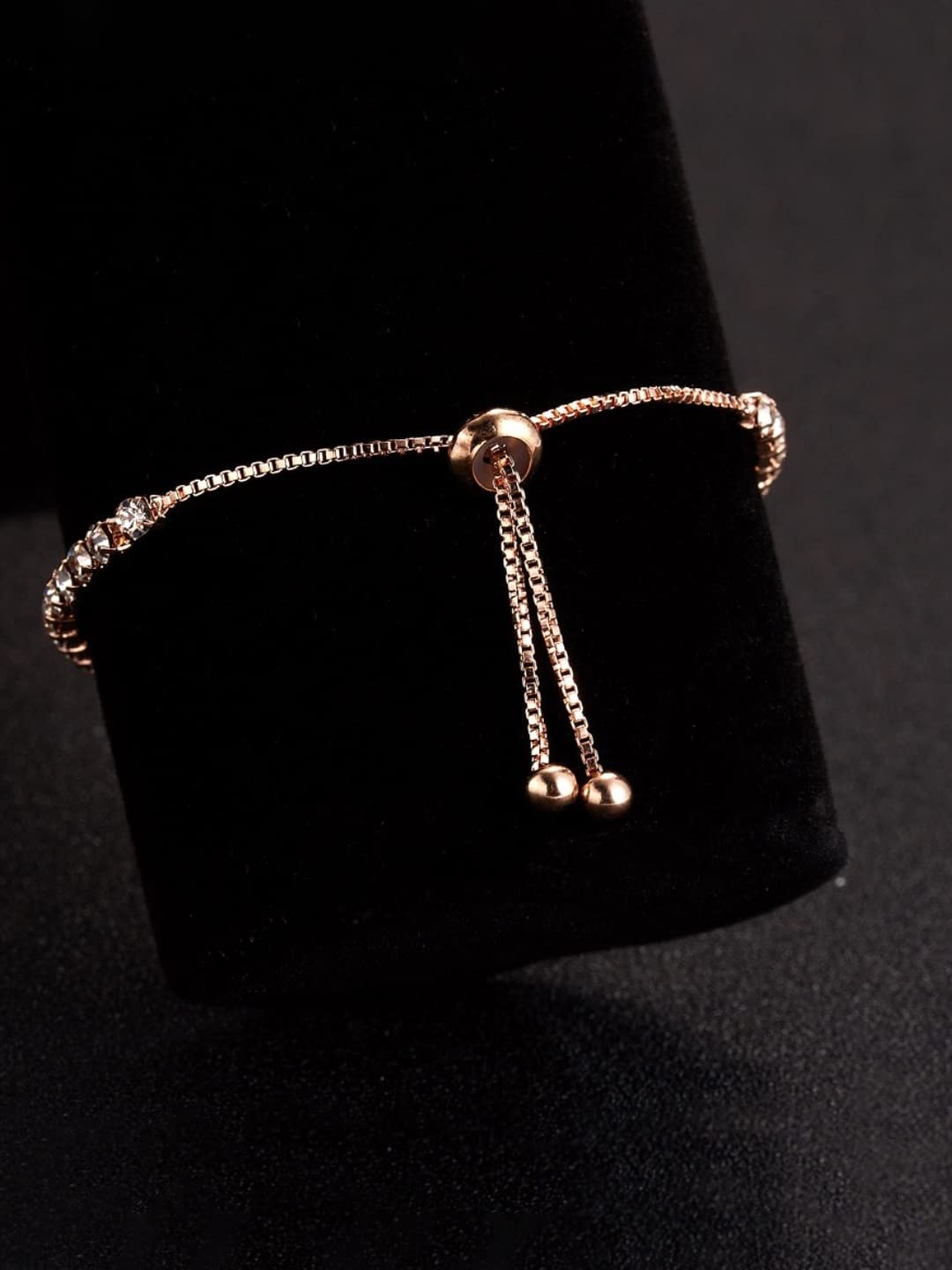 Yellow Chimes Valentine Gift for Girls Elegant Rose Gold plated White Crystal Studded Adjustable bracelet for Women and Girls