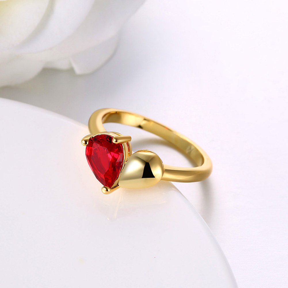 Yellow Chimes Romantic Red Heart 18K Gold Plated High Grade Crystal Ring for Women & Girls