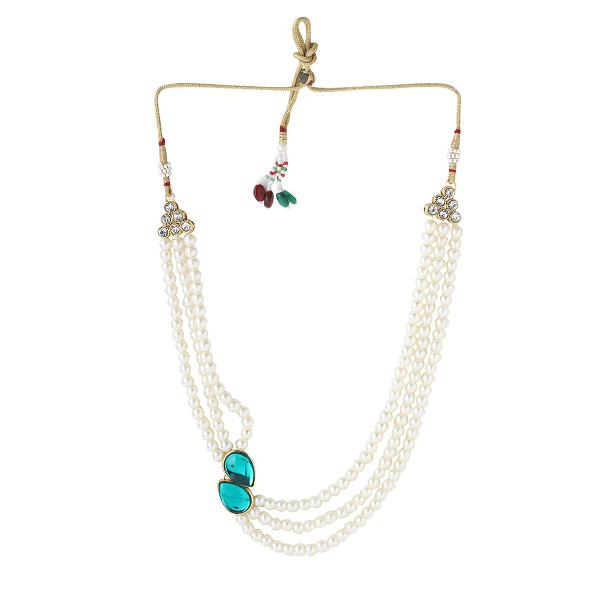 Yellow Chimes Jewellery Set for Women Multilayer Beads with Green Studded Neckalce Set with Earrings for Women and Girls