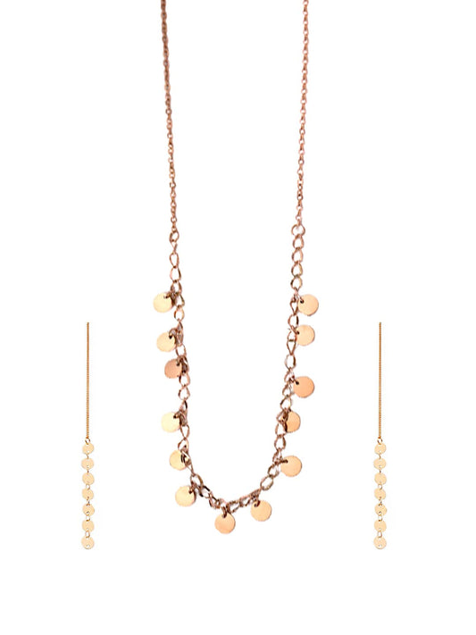 Yellow Chimes Necklace Set for Women Rose Gold Necklace Set Stainless Steel Coin Chain Necklace With Threader Earrings for Women and Girls.