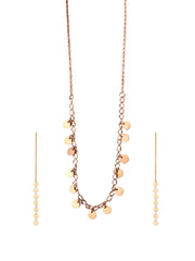 Yellow Chimes Necklace Set for Women Rose Gold Necklace Set Stainless Steel Coin Chain Necklace With Threader Earrings for Women and Girls.