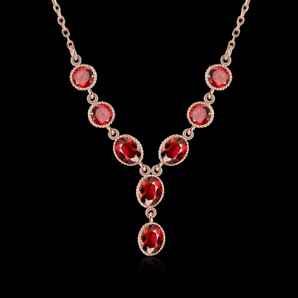 Yellow Chimes Red Royal Genre Austrian Crystal 18K Rose Gold Plated Necklace for Women and Girls