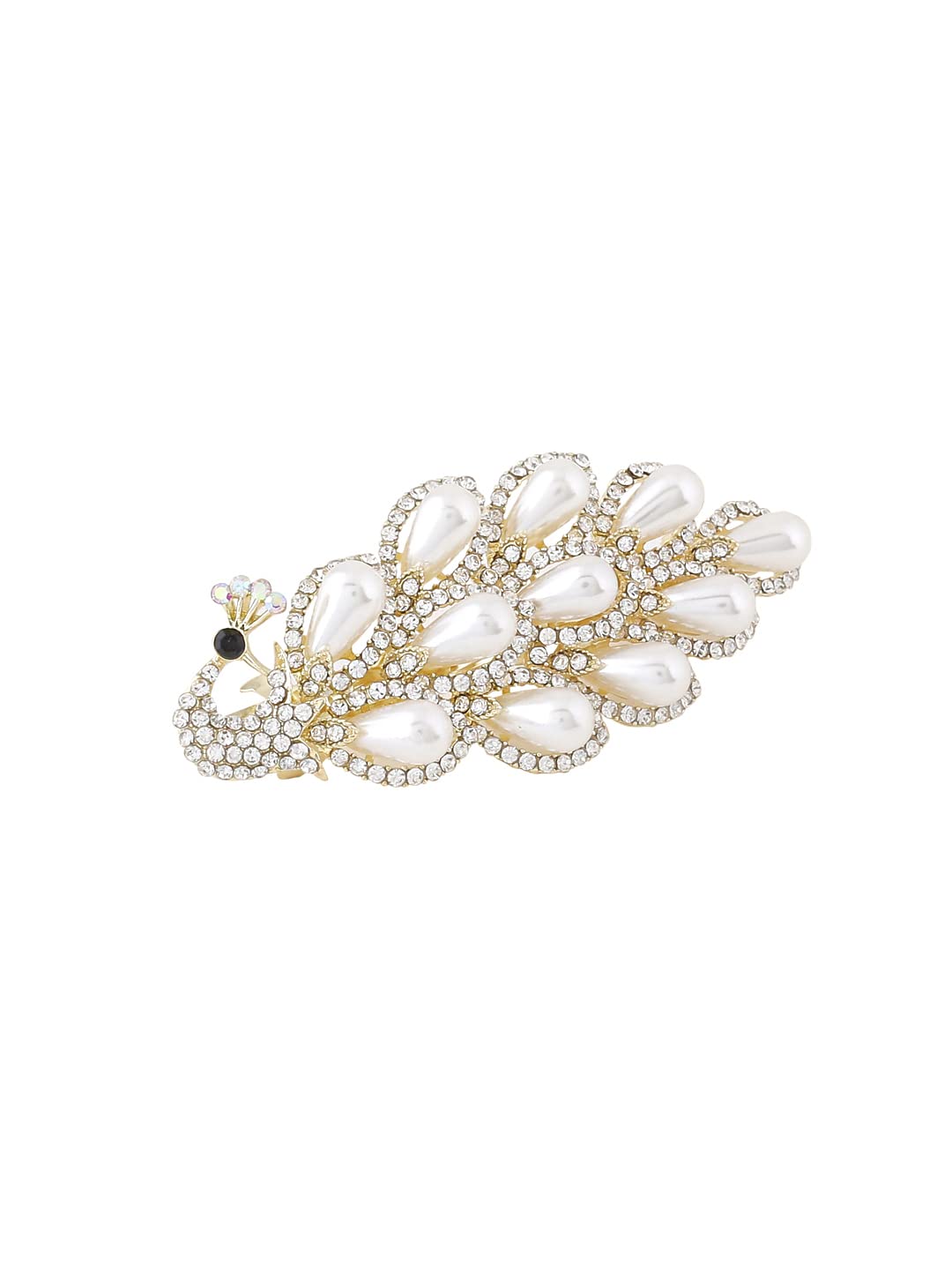 Yellow Chimes Hair Clips for Women Girls Barrette Hair Clips for Women Hair Accessories for Women Peacock Shaped Clips for Women White Pearl French Barrette Hair Clips for Women and Girls Gift For Women & Girls