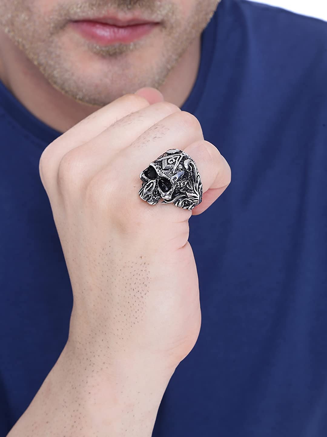 Yellow Chimes Rings for Men Stainless Steel Silver Black Skull Design Band Ring for Men and Boys.