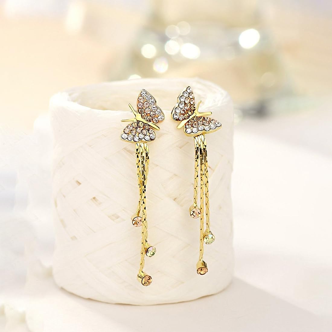 Kairangi Danglers Earrings for Women Butterfly Shaped Gold Plated Crystal Dangler Earrings for Women and Girls