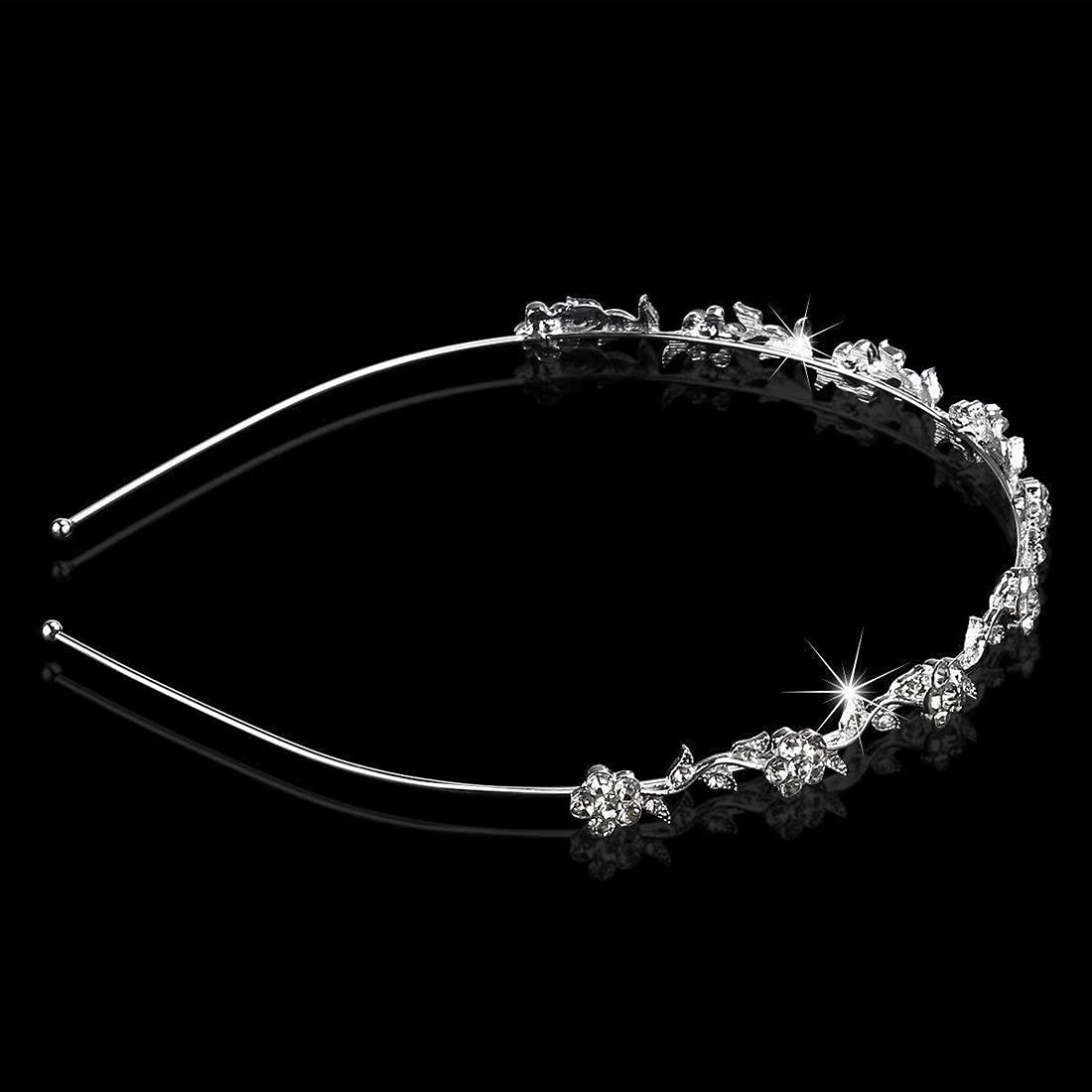 Yellow Chimes Tiara for Women and Girls Silver Plated Crown for Women Leafy Floral Crystal Studded Bridal Wedding Crown Tiaras for Women and Girls Gift For Women & Girls