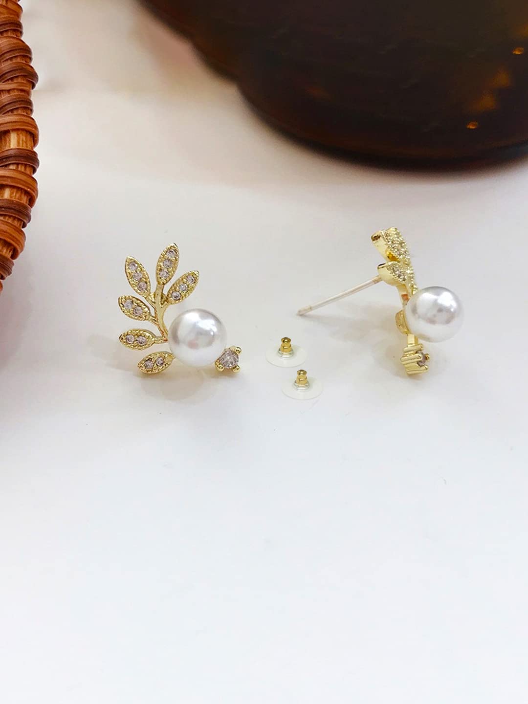 Yellow Chimes Earrings For Women Gold Tone Leaflet Designed Pearl Studded Stud Earrings For Women and Girls