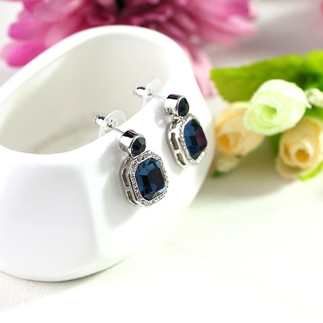 Kairangi Drop Earrings for Women Silver Plated Classic Crystal Blue Drop Earrings for Women and Girls.