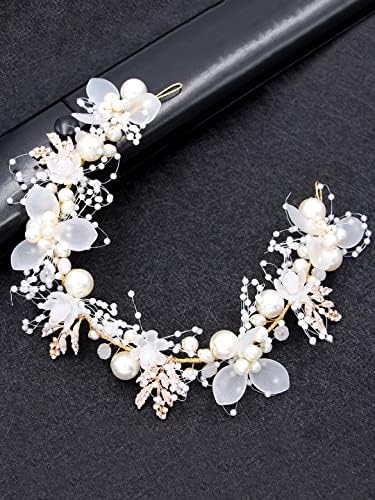 Kairangi Bridal Hair Vine for Women and Girls Bridal Hair Accessories for Wedding White Headband Hair Accessories Wedding Jewellery for Women Floral Pearl Bridal Wedding Head band Hair Vine for Girls