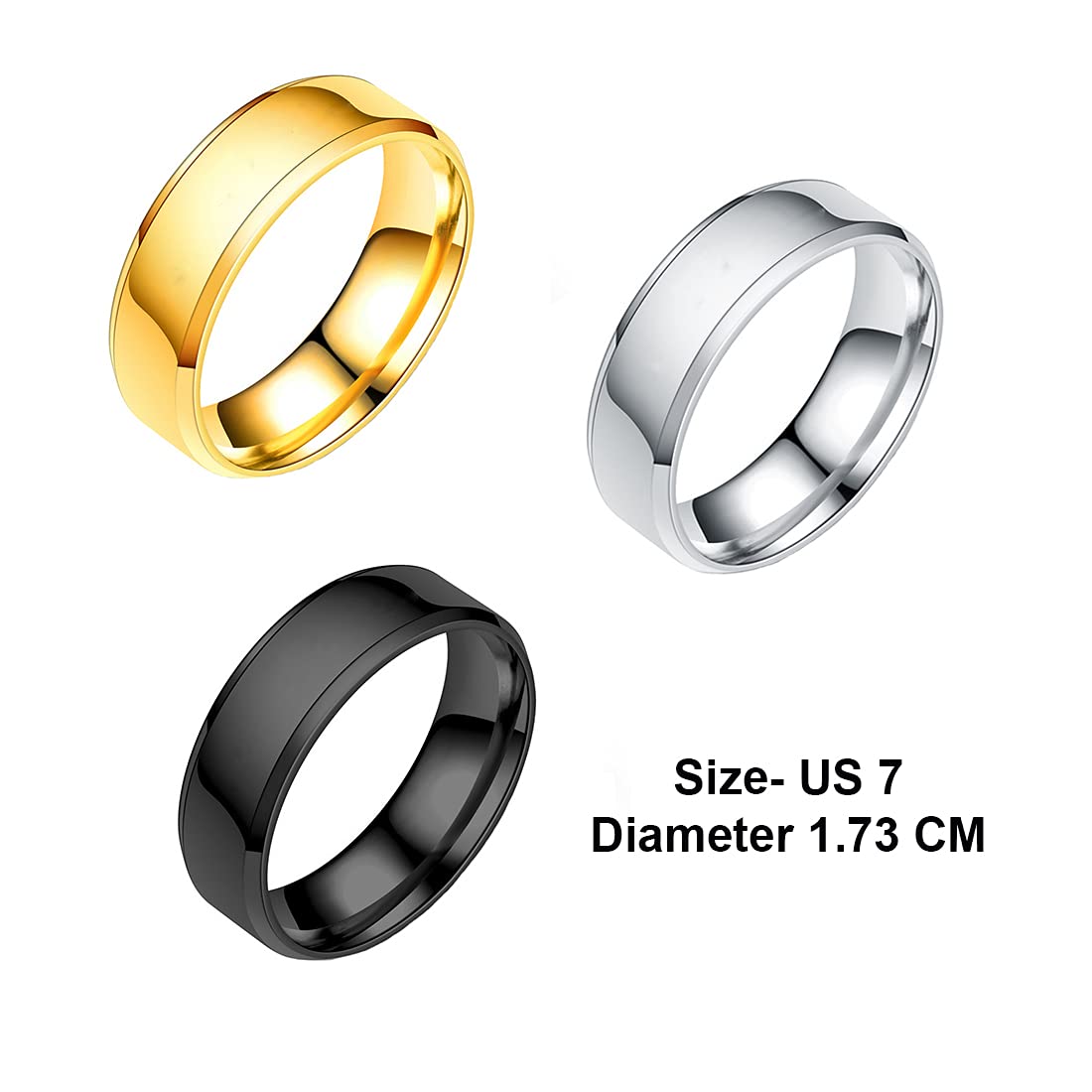 Yellow Chimes Rings for Women Stainless Steel Black Gold Silver 3 PCs Combo Band Ring Set for Women and Girls.