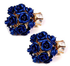 Yellow Chimes Gold Plated Rose Shape Two Sided Stud Earrings for Girls and Women (Red and Royal Blue)