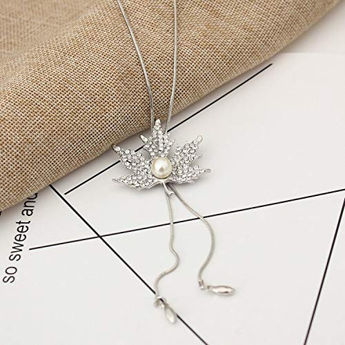 Yellow Chimes Long Chain Necklace for Girls Maple Leaf Silver Long Chain Pendant Necklace for Womena and Girls
