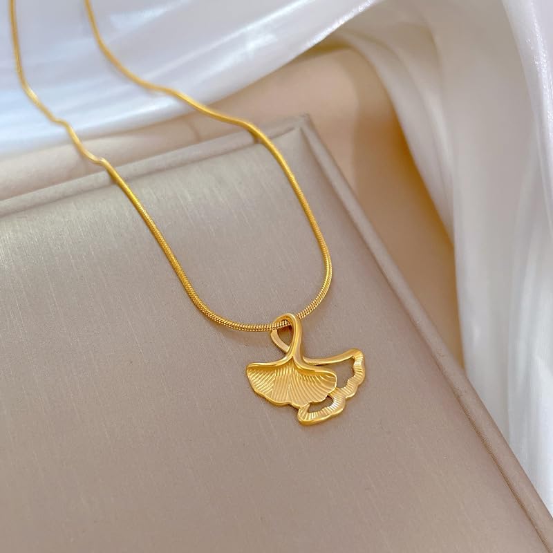 Yellow Chimes Pendant for Women and Girls Fashion Golden Pendant Necklace for Women | Stainless Steel Gold Plated Ginkgo Biloba Leaf Shaped Pendant Chain| Birthday Gift for Girls and Women