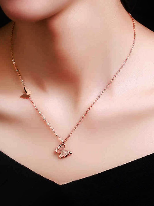 Yellow Chimes Pendant for Women and Girls | Rose Gold Pendant Necklace for Women Western | Stainless Steel Butterfly Shaped Long Chain Pendants | Birthday Gifts For Women Valentine Gift for Girls