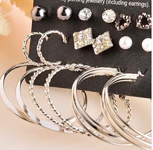 Yellow Chimes 9 Pair Assorted Combo Crystal Stud and Big Hoops Earrings for Women and Girls (Hoops & Studs)